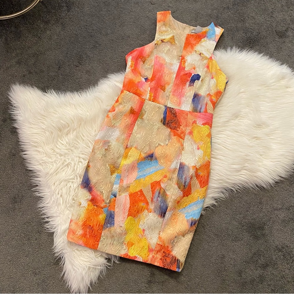 H&M Vibrant Orange and Cream Textured Dress